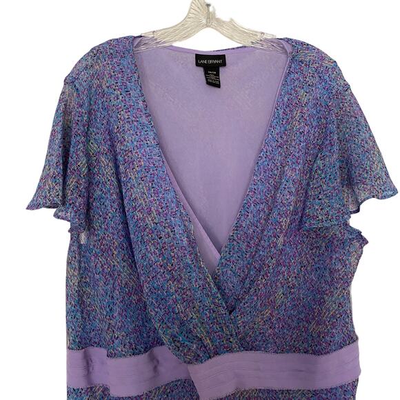 LANE BRYANT Women's Size 26/28 Flutter Sleeve Peplum Chiffon V-Neck Blouse - Picture 2 of 8